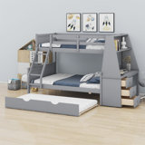 Bunk Bed With Trundle,Built-In Desk,Drawers And Shelf