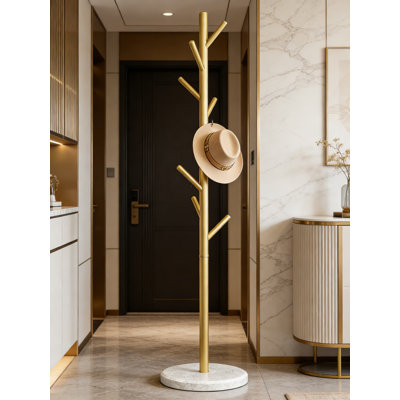 Freestanding Coat Rack With Heavy-Duty Hooks And Adjustable Height, Featuring A Stable Natural Marble Base For Versatile Storage In Bedroom, Office, Or Hallway
