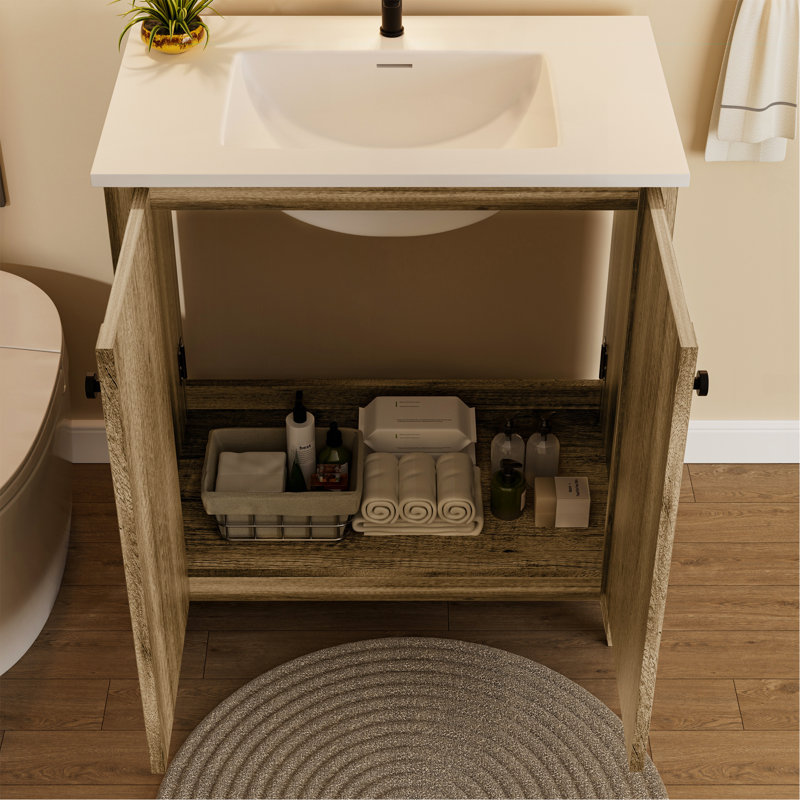 Armoire de plancher pliante 30 po gris antique avec évier en céramique - Installation brevetée en 1 minute, peu encombrante et facile à assembler, style américain