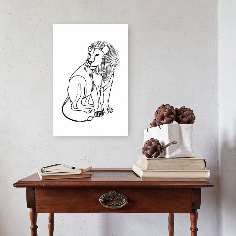 Noble Lion Outline Contemporary Modern Retro Cat Lion Animal Wall Art Print 1 Piece Wrapped Canvas Wall Art