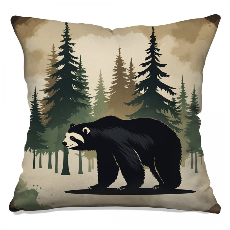 Coussins décoratifs à double face Black Bear In Forest, 18 x 18 pouces