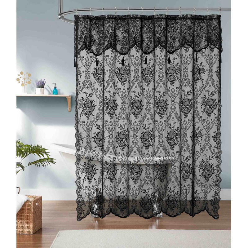 Rideau de douche en dentelle noire Cherrilyn, Noir, H 96 po x l 72 po