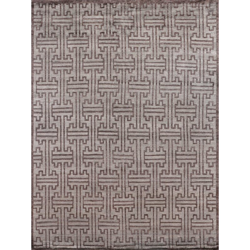 Bamboo Silk Geometric Area Rug in Brown, Rectangle 6' x 9'
