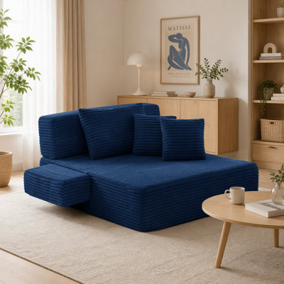 2-in-1 Boneless Chaise Lounge Chair, Upholstered Sleeper Converts to Bed, Corduroy Deep-Seat Reading Chair with Wide Armrest Pillows & Side Pocket