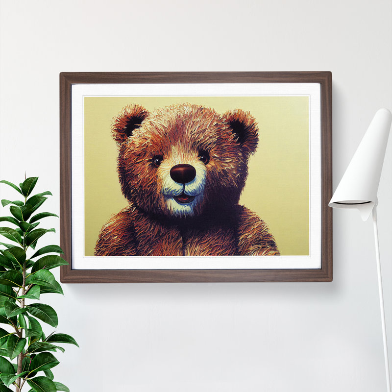 Adorable Teddy Bear 1 Piece Single Picture Frame Wall Art, 34cm H x 46cm W x 2cm D, Walnut Framed