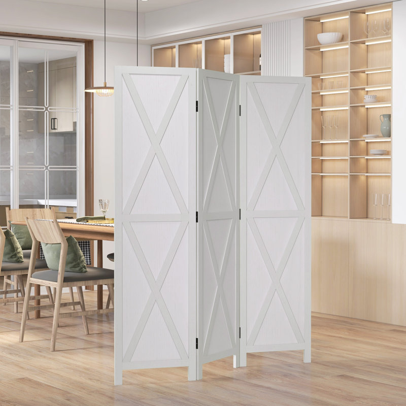 Paravent à 3 panneaux avec cadre en bois pliable blanc 5,6 pi