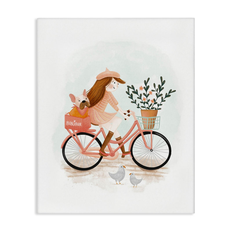 Art mural sur toile Paris Girl on Bike par Fineapple Pear, H 20 po x l 16 po