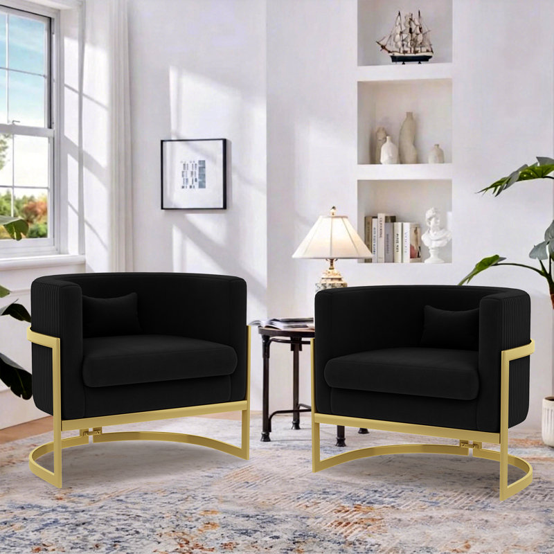 Upholstered Accent Chair, Black Velvet, Gold