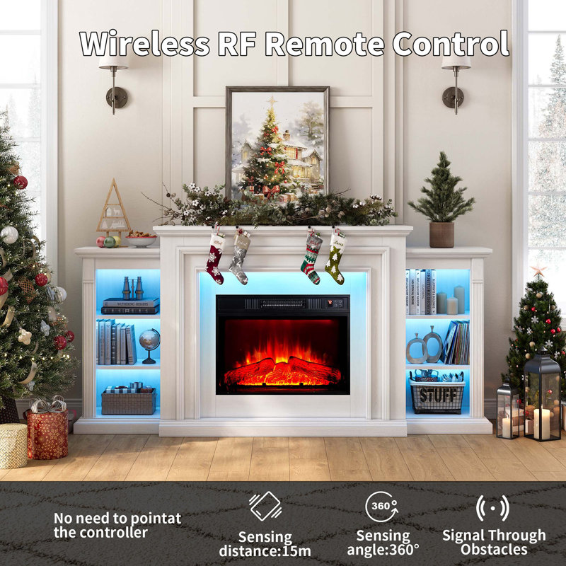 72" Electric Fireplace TV Stand with LED Lights & Storage – Holds 80" TVs, Modern Entertainment Center for Living Room, White