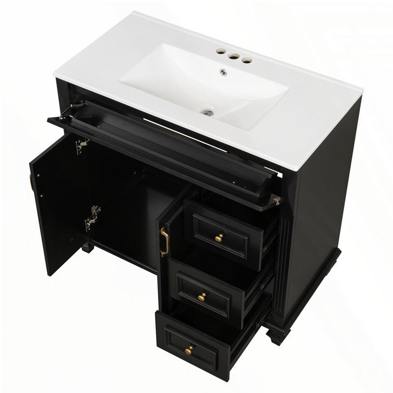 36" Bathroom Vanity with Sink, Black, Gold