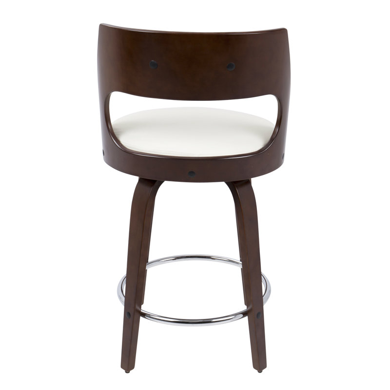 Betuel Swivel Upholstered Counter Stool, Counter Stool (24.5" Seat Height), White Faux Leather/Mahogany Frame