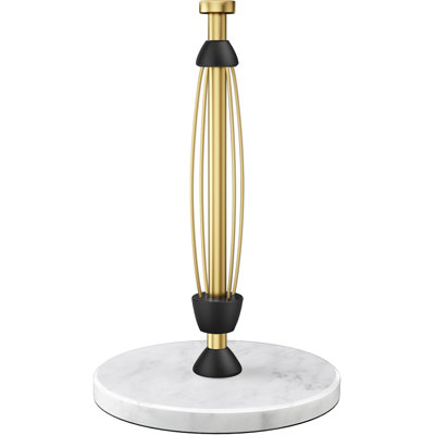 Paper Towel Holder Countertop, Marble Weighted Base, Warm Gold, One-Handed Tear, Freestanding Paper Towel Stand Rack with Ratchet Mechanism for Kitchen Bathroom Essential Decor Accessories
