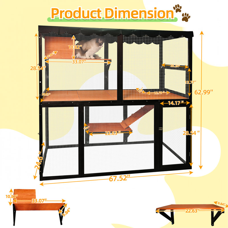 Grande enceinte pour chat avec une conception à 4 niveaux, une construction en bois et un toit à l'épreuve du soleil pour la cage de loisirs de plusieurs chats à l'extérieur, en bois