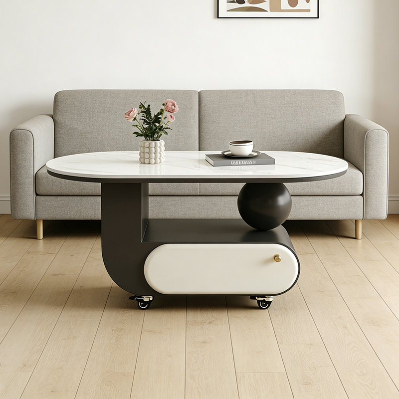 Table basse avec roulettes Luxury, Blanc / Gris, Blanc/Noir