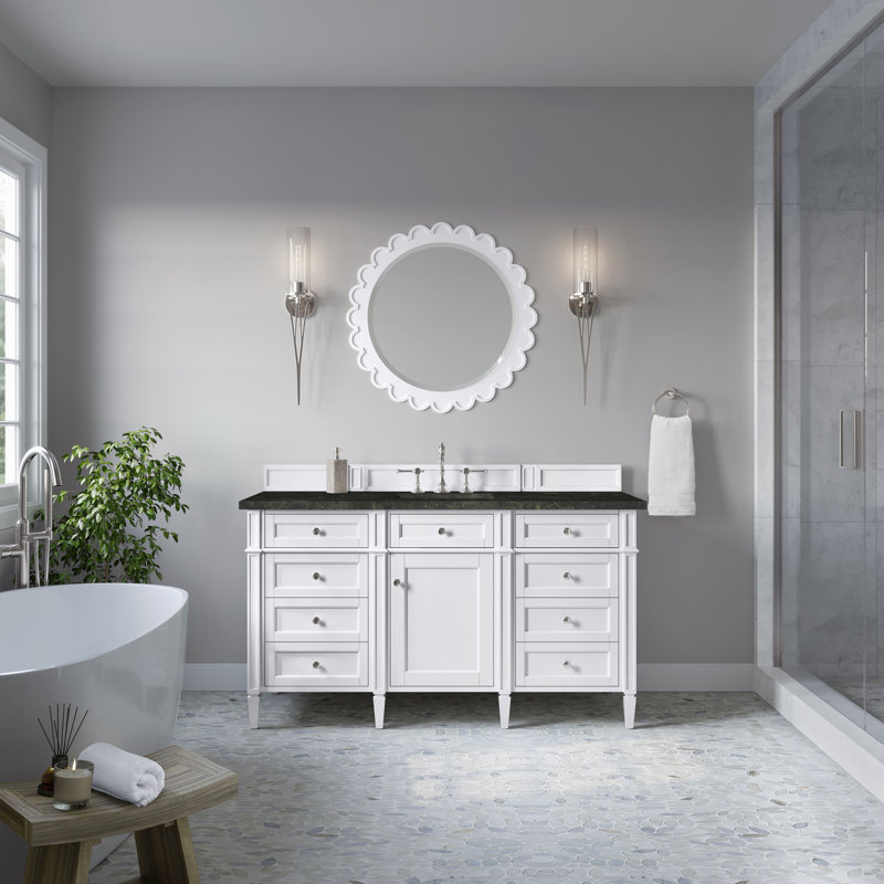 Meuble-lavabo simple 60 po Dussault, Blanc brillant, 8 po, Fantôme
