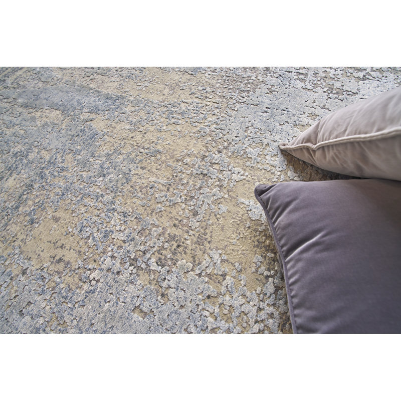 Exquisite Rugs Fine Pure Silk Hand-Knotted Gray/Beige Area Rug, Rectangle 8' x 10'
