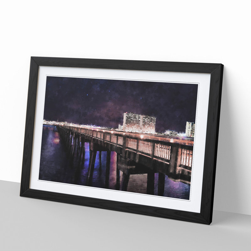 Panama City Beach Pier - Framed Print, 48cm H x 65cm W x 2cm D, Black Framed
