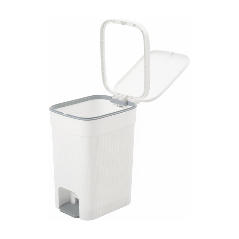 Plastic Step On Waste Bin, 32.8cm H x 18.8cm W x 25.9cm D, White