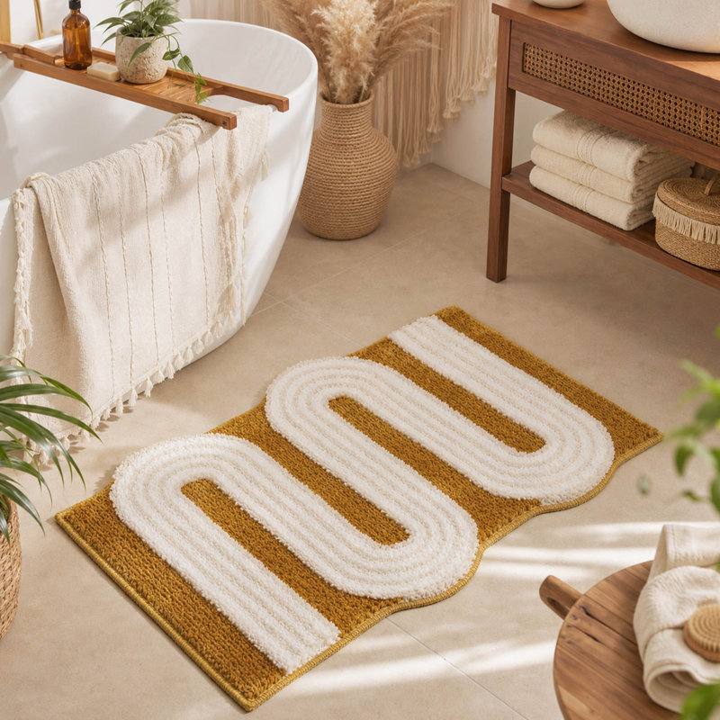 Tapis de bain Boho, tapis de salle de bain en microfibre texturé antidérapant