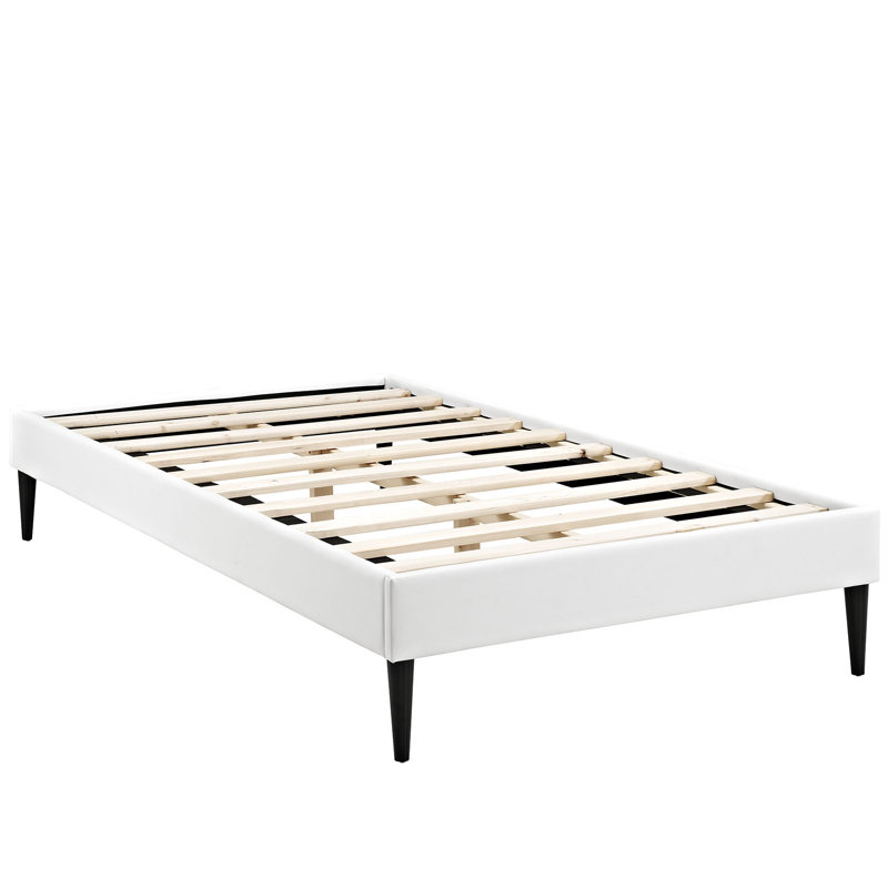 Modway Sherry Vinyl/Wood Bed Frame with Round Tapered Legs, White, Twin