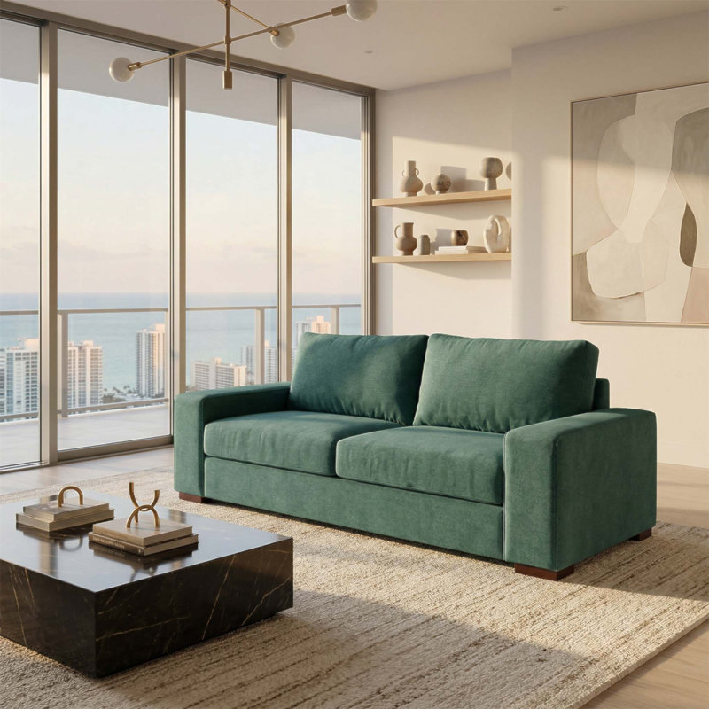 Canapé classique à 2 bras avec velours vert Kelly antique, fabriqué à la main pour la durabilité et le confort dans les espaces de vie modernes