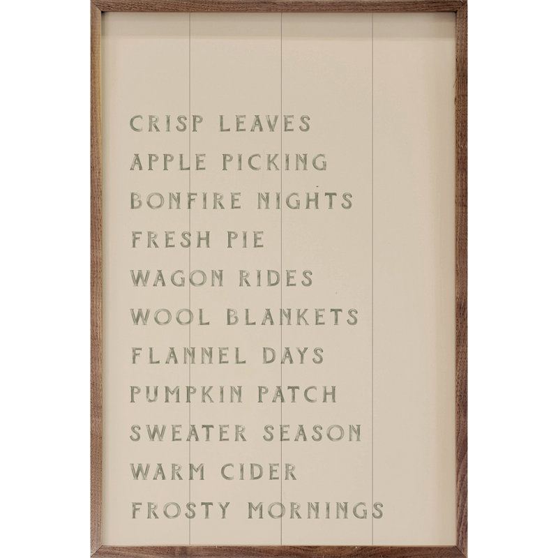 Autumn Activities List Green Text, White/Green, 8" H x 5" W