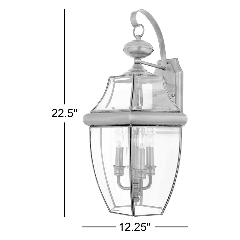 Lanterne murale d'extérieur biseautée à 3 ampoules H 22,5 po Newbury, Laiton antique