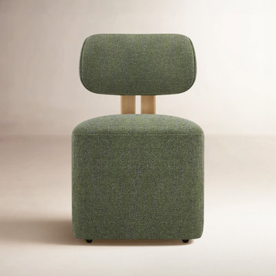 Modern Upholstered Dining Chair with Solid Wood Frame and Casters