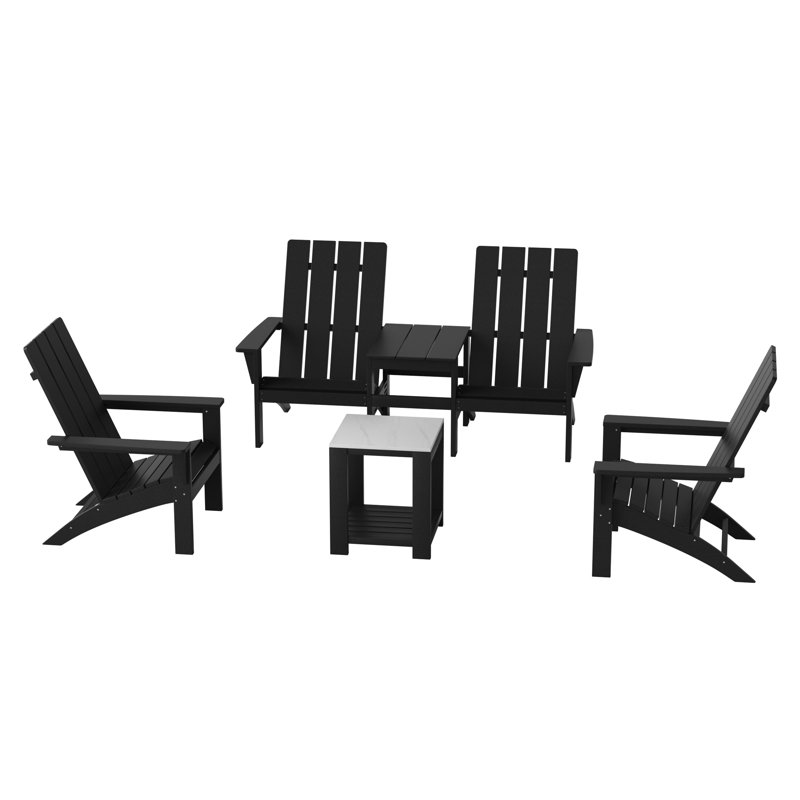 4-Piece Weather-Resistant HDPE Adirondack Chair With Side Table, Black