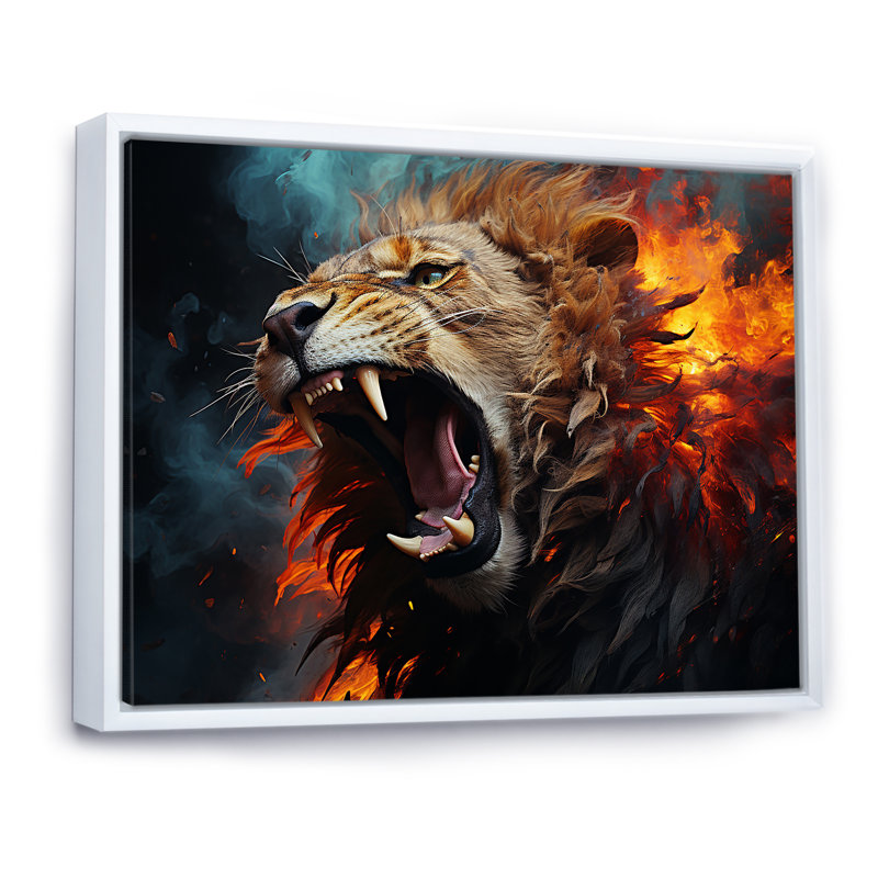 Lions Roaring Echoes I - Lion, art mural pour le salon, Cadre flottant blanc, H 12 po x l 20 po x P 1 po