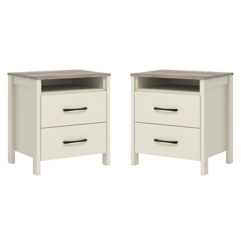 Chabot Modern 2-Drawer Nightstand Set Of 2, Ivory/Gray