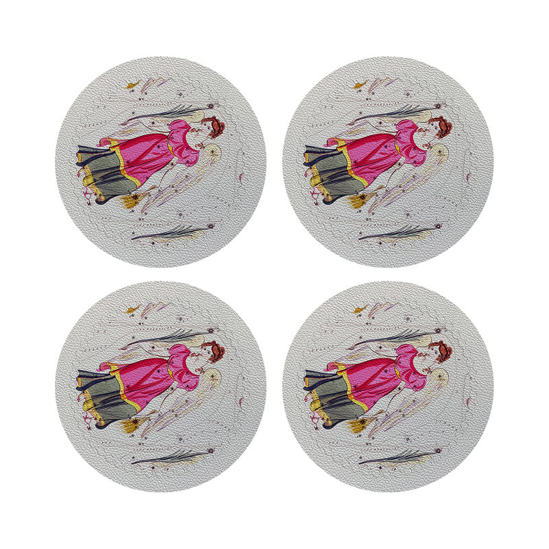 Zodiac Virgo Black Vegan Leather Round Coasters, White