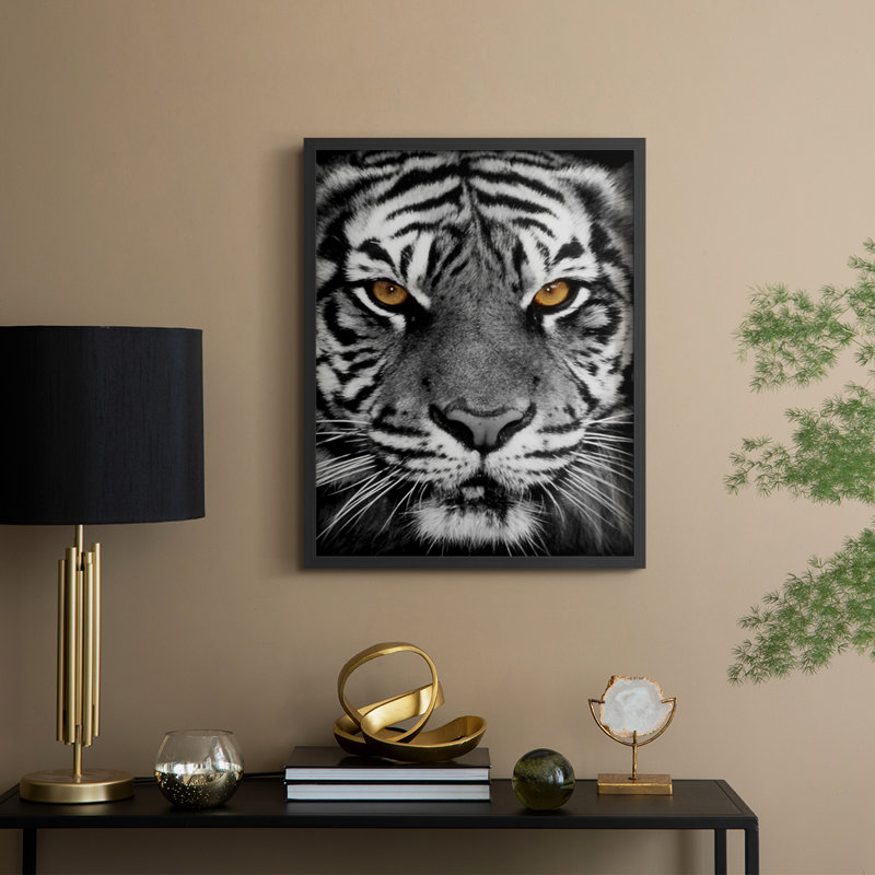 Reproduction encadrée yeux dorés - bois massif, Noir, H 11 po x l 9 po