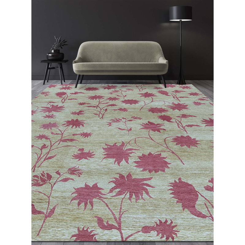 Tapis doré et rouille de haute qualité noué à la main