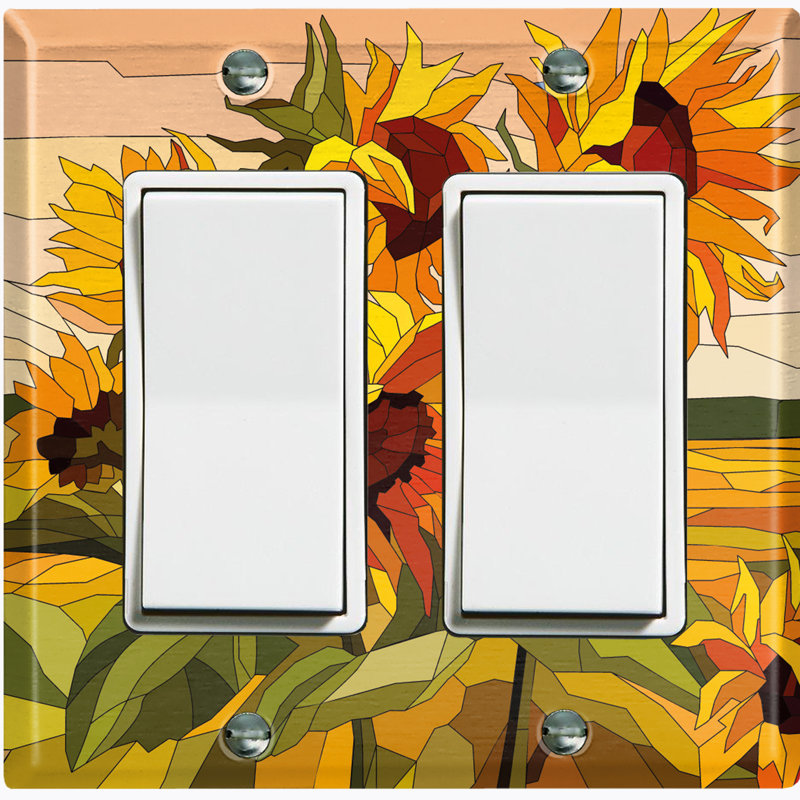 Plaque murale à 2 interrupteurs à bascule Sun Flowers Tile Mosiac Leaves