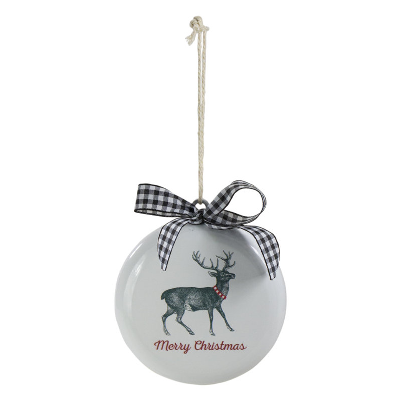 Ornement 4,5 "Renne blanc et noir" Merry Christmas "