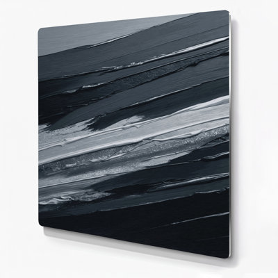 Horizontal Striped Dark Grey Silver Grey Metal Wall Art