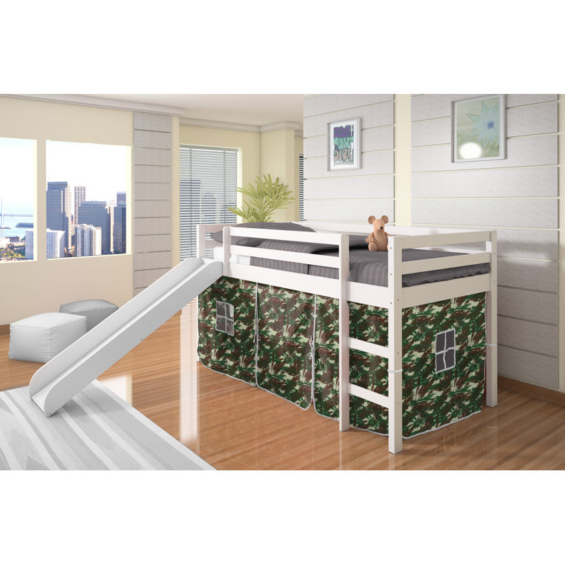 Ogden Twin Solid Wood Platform Loft Bed, White/Camo
