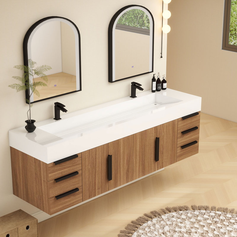 Jessica 72'' Wall-Mounted Single Bathroom Vanity, Wood