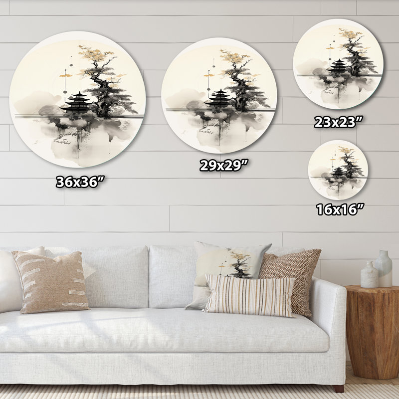 Art asiatique, paysage de Samouraïs II - art rond en métal, H 23 po x l 23 po