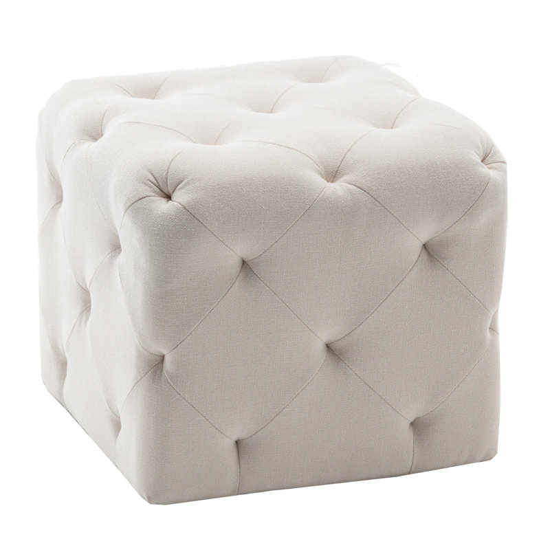 19-Inch Square Tufted Ottoman Footstool, Upholstered Cube Pouf With Button Tufting For Living Room, Bedroom (Multiple Fabrics)