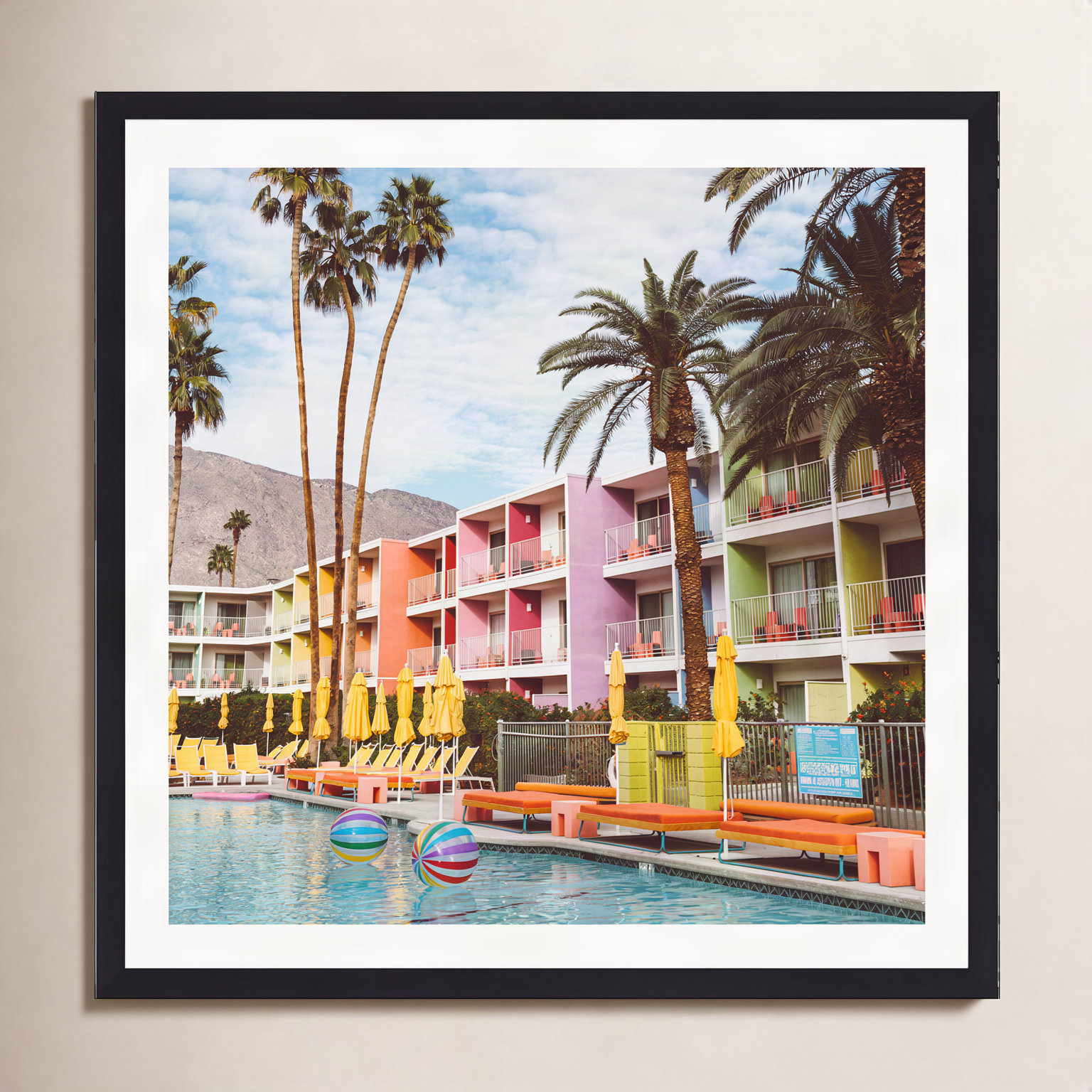 Tulle "Palm Springs Pool Day VII" Print, 30" H x 30" W x 0.75" D, Black Single Picture Framed, Yes