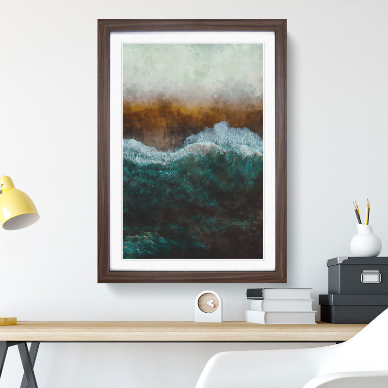 Beach in Santa Monica - Picture Frame Painting Print, 33cm H x 24cm W x 2cm D, Walnut Framed