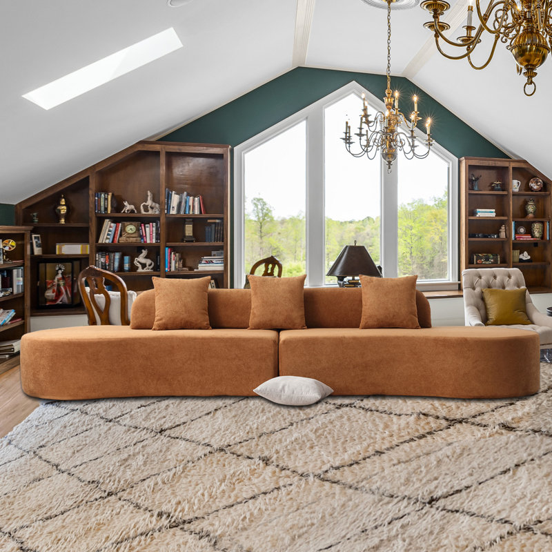  Temica 130.5"W Compression Boneless 2 Piece 4 Seater Low Back Symmetrical Curved Sectional, Brown Towel