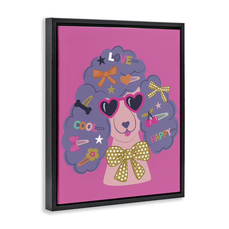  «Poodle with Hair Baubles», art mural par Lisa Perry White, Cadre flottant noir de jais, H 21 po x l 17 po