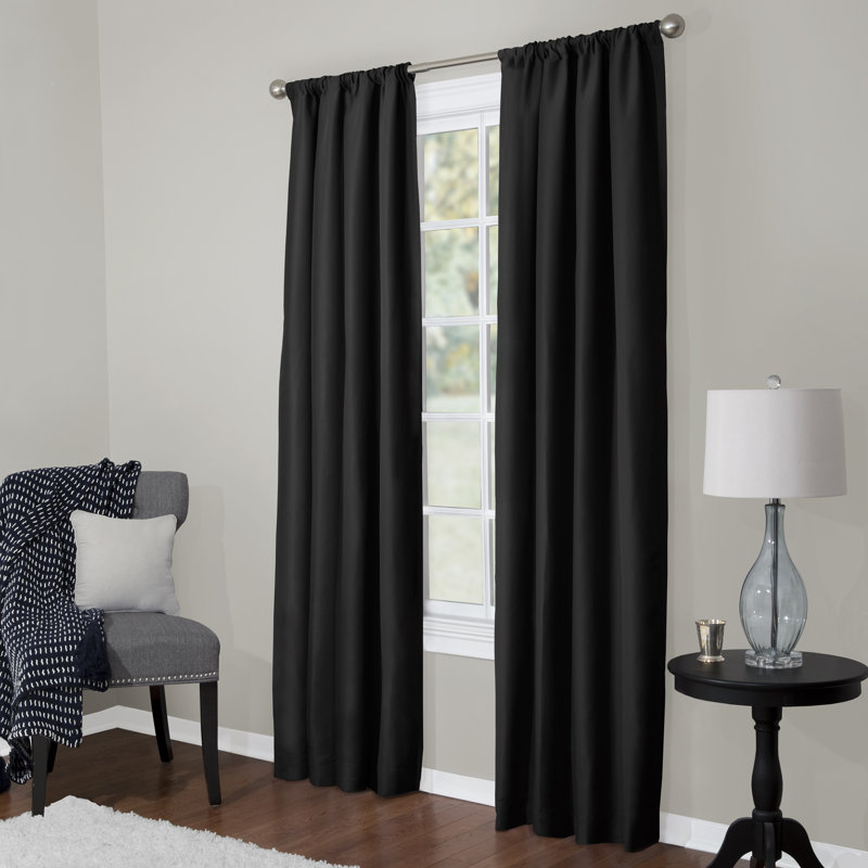 Tutto Solid Microfiber Rod Pocket Curtain Panels, Black