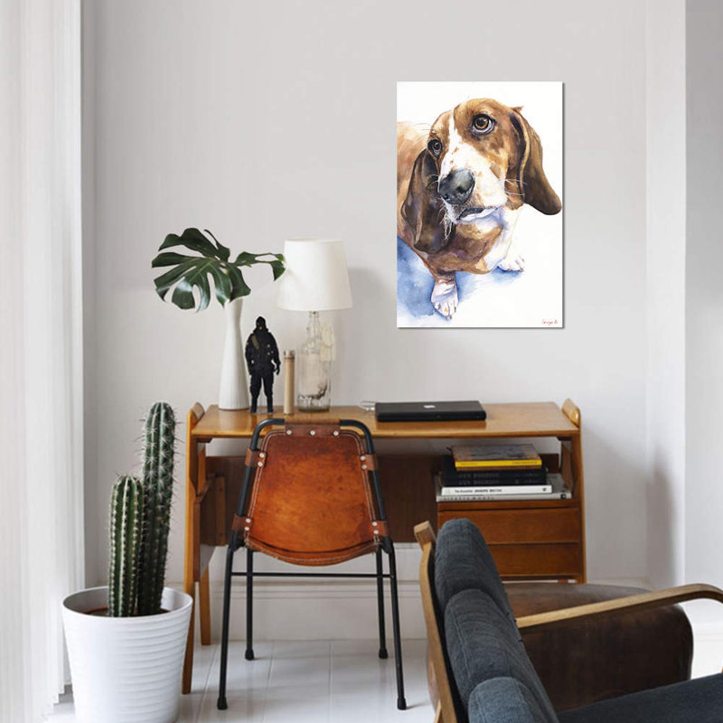 « basset ii », reproduction sur toile, H 18 po x l 12 po x P 1,5 po, Toile tendue, Pas de tapis