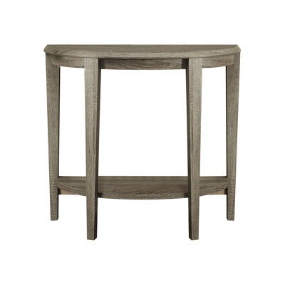 Table d'appoint étroite taupe avec rangement supplémentaire - Salon moderne demi-lune taupe, plateau biseauté de 5 cm d'épaisseur, pieds fuselés, décoration d'entrée