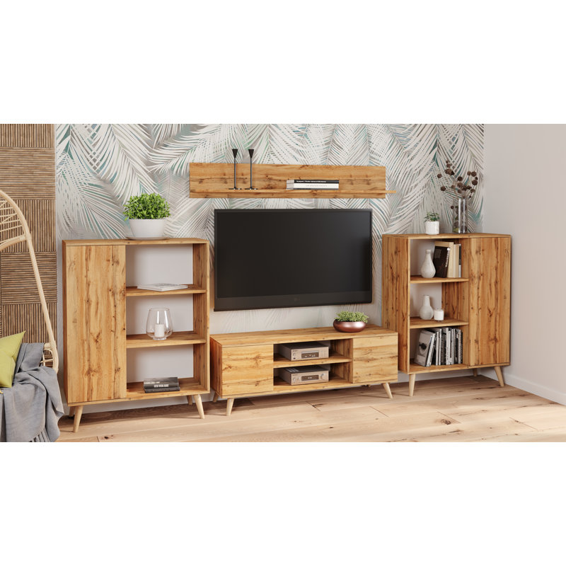 Verne Unfinished TV Stand for TVs up to 65", Gold Craft Oak