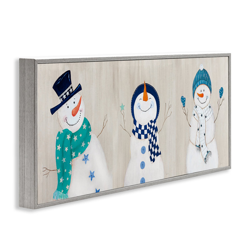 «Happy Snowman Trio», art mural sur toile par Janet Tava, Estampe numérique Farmhouse, H 10 po x l 24 po
